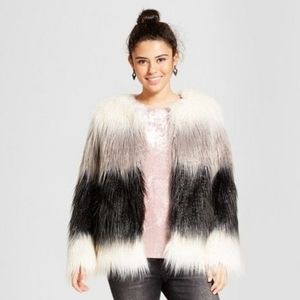 Xhilaration Faux Fur Coat Ombre Black Grey White Jacket Medium